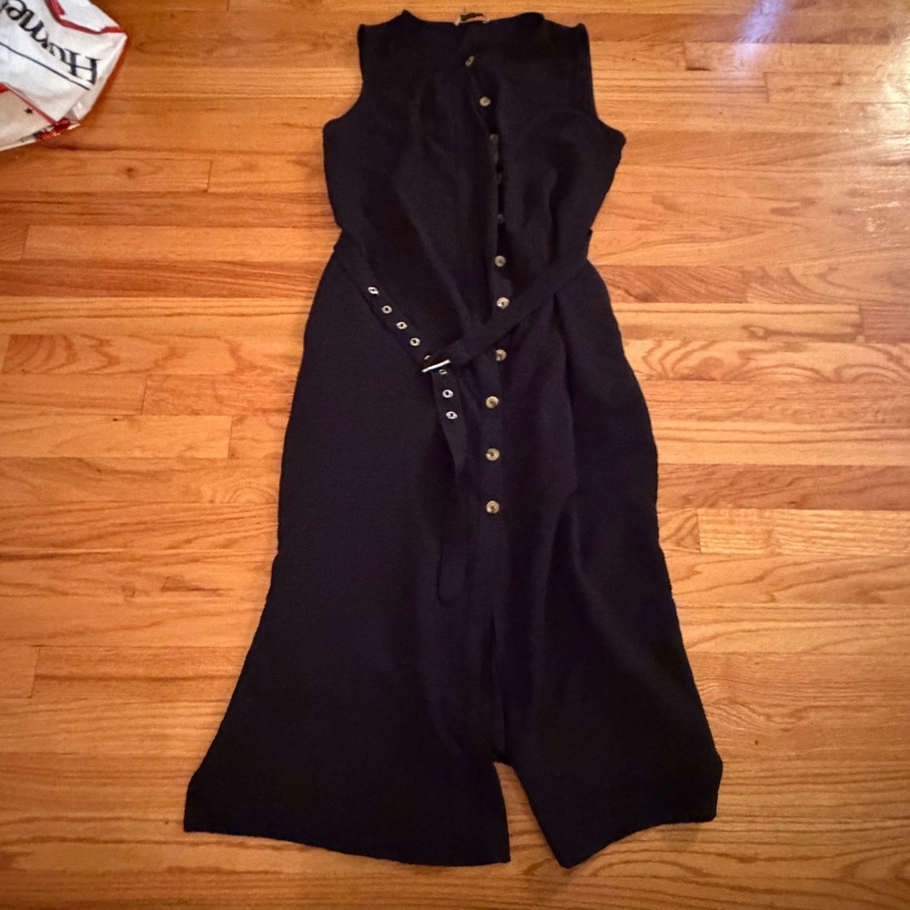 Grace Karin Sleeveless Button Down Belted Midi Dress Large Black Grommet Belt